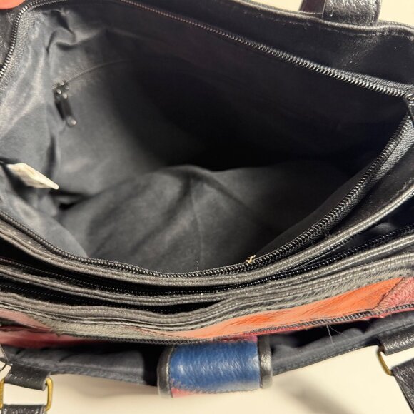 Vintage 80s Crazy Quilt Patchwork Leather Woven Detail Triple Entry Shoulder Bag - Picture 10 of 15